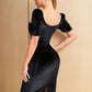 Black Velvet Short Midi Party Dress