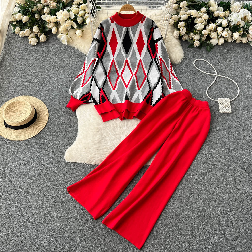 Plaid Casual Two Piece Knitted Sets
