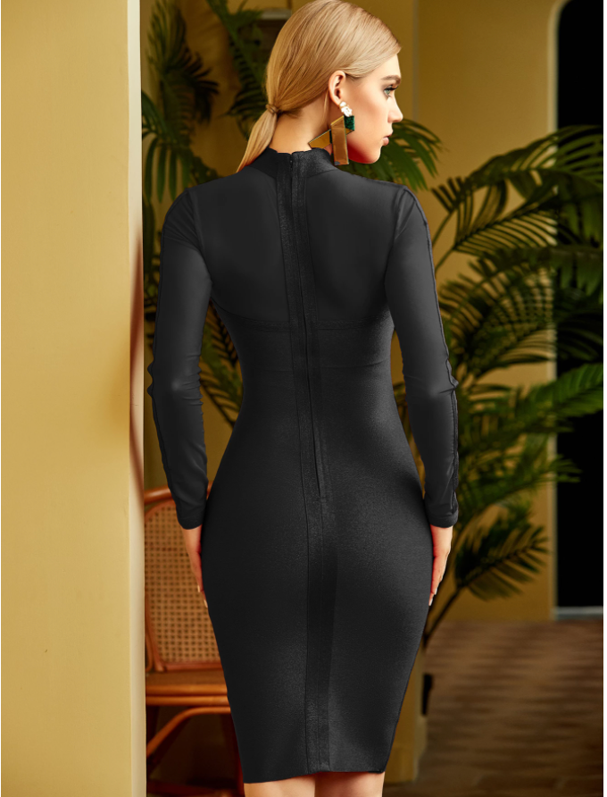 Black Long Sleeve Sequined Evening Dress