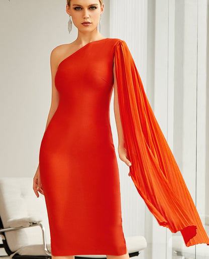 Orange Draped Midi Dress